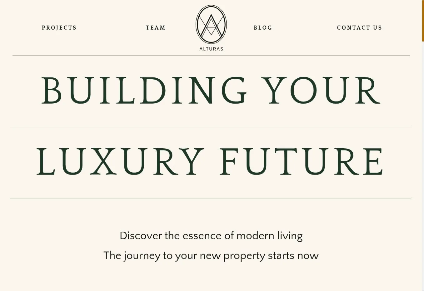 The Alturas home page with real-estate projects and a visual opener