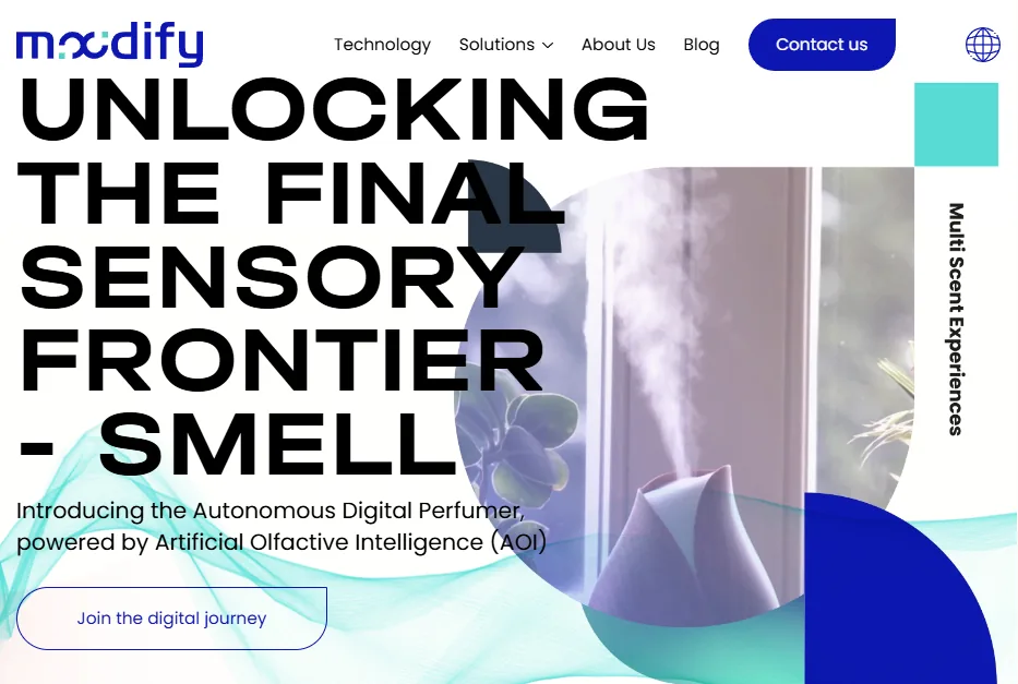 The Moodify home page introducing an autonomous digital perfumer